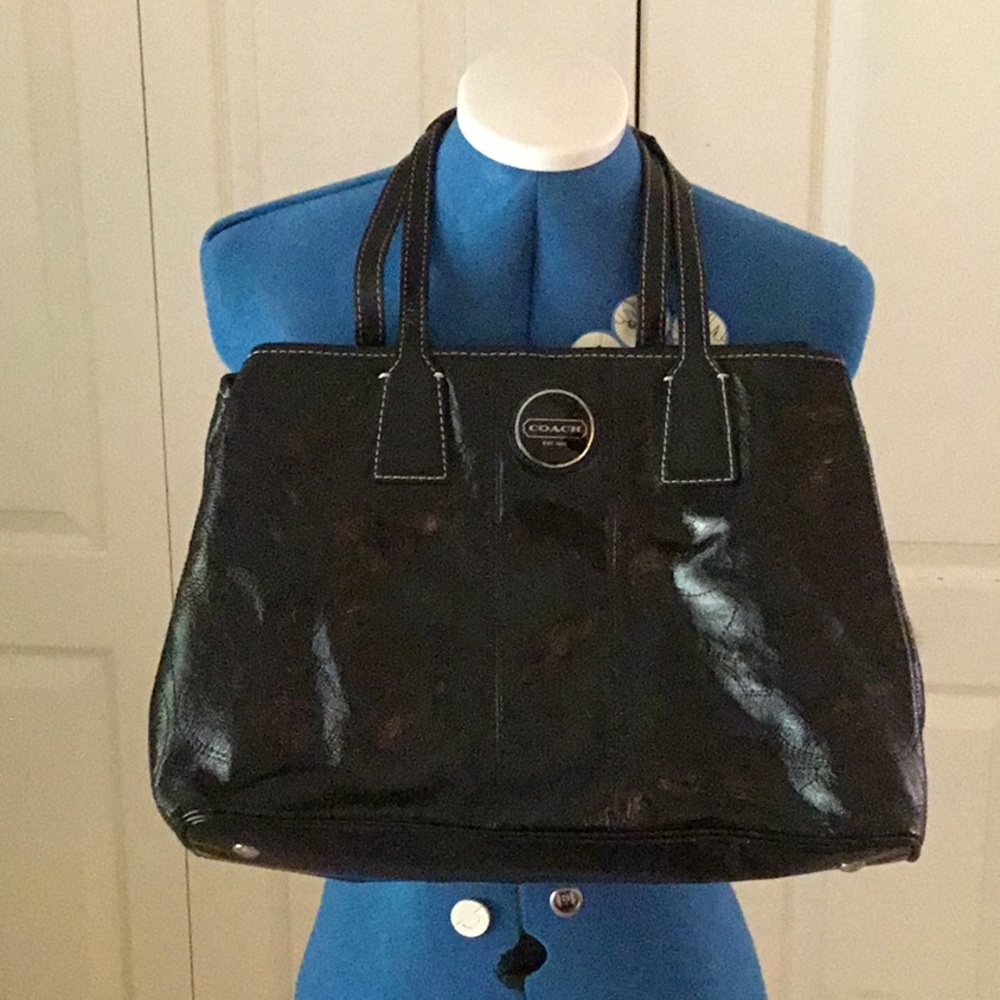 Coach Embossed Black Patent Leather Shoulder Bag